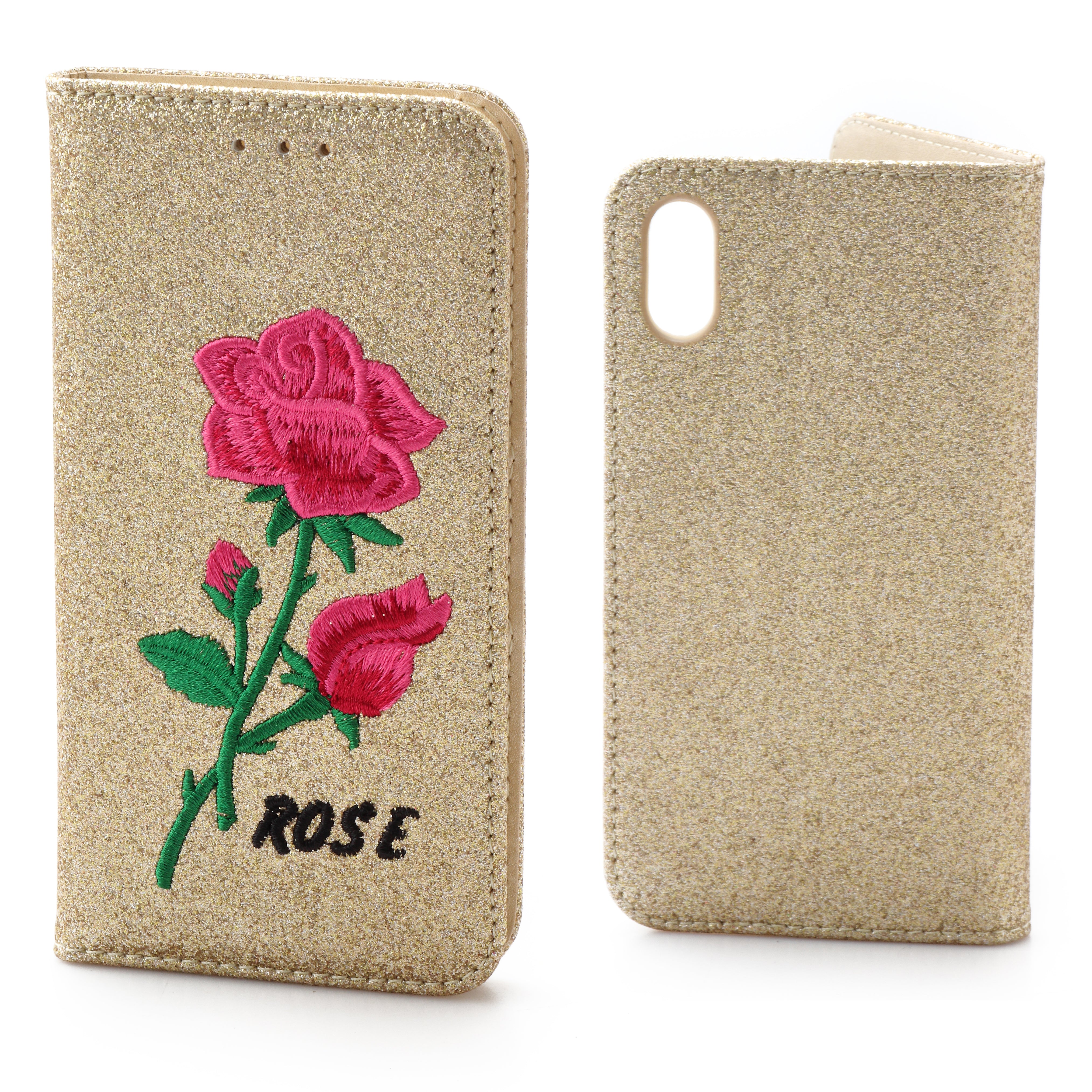 iPhone XR 6.1  Book Case Rose Embroidery