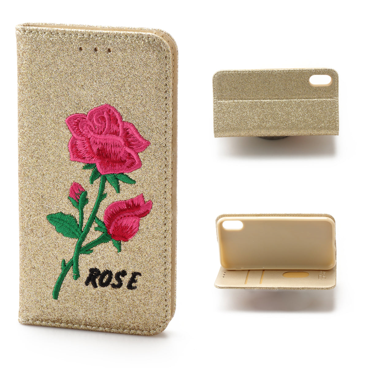 iPhone XR 6.1  Book Case Rose Embroidery