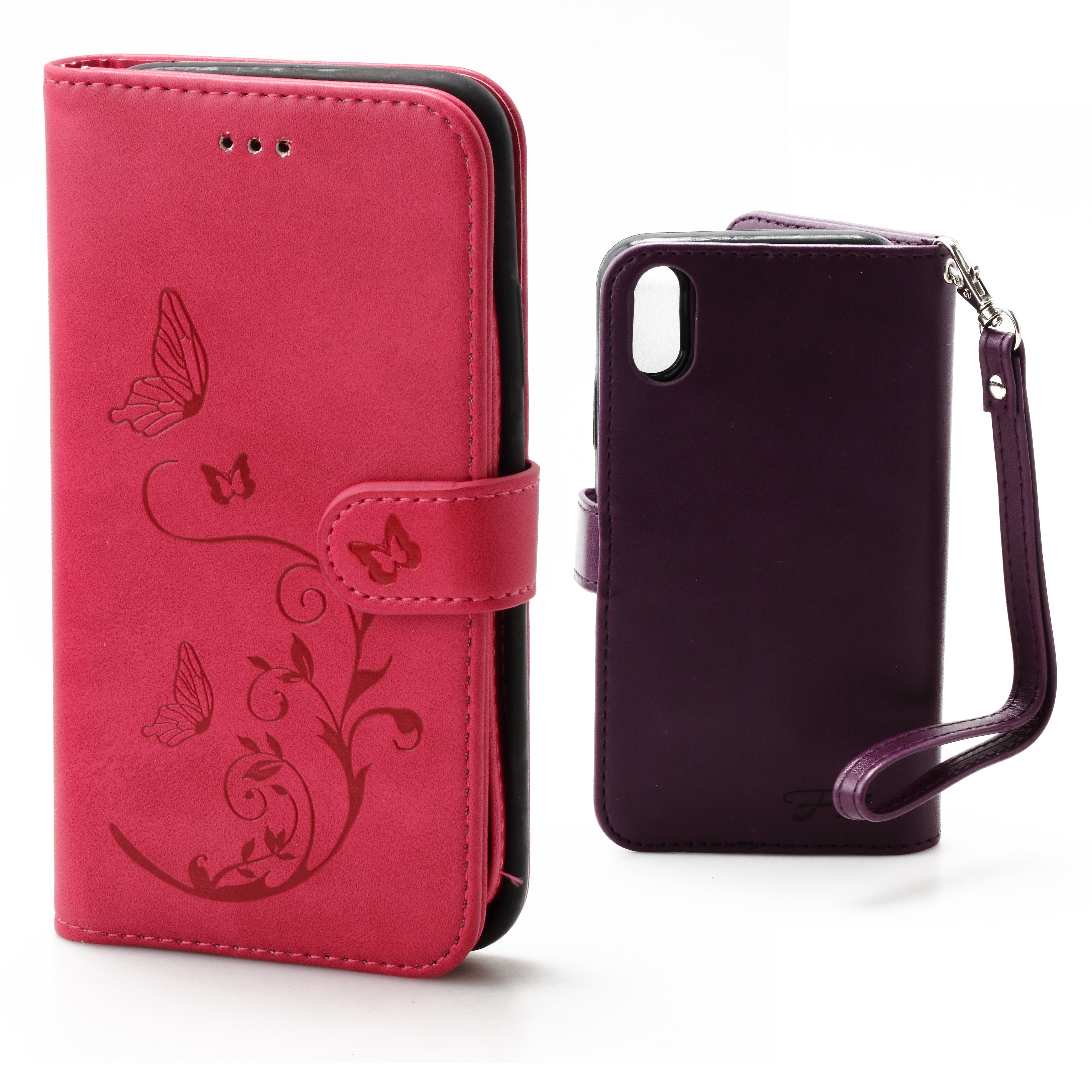 iPhone XR 6.1  Book Case Embossed Butterfly Flower