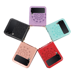 Samsung Z Flip 5 Embossed Flower Case With Long Strap