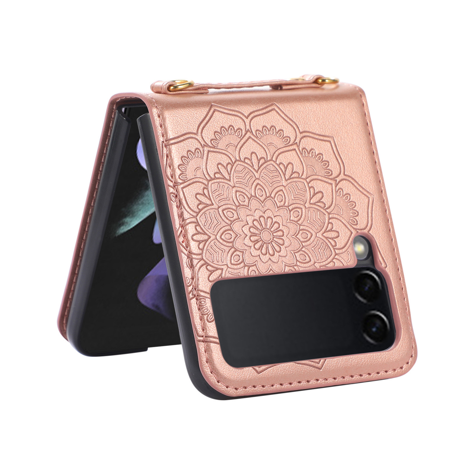 Samsung Z Flip 5 Embossed Flower Case With Long Strap