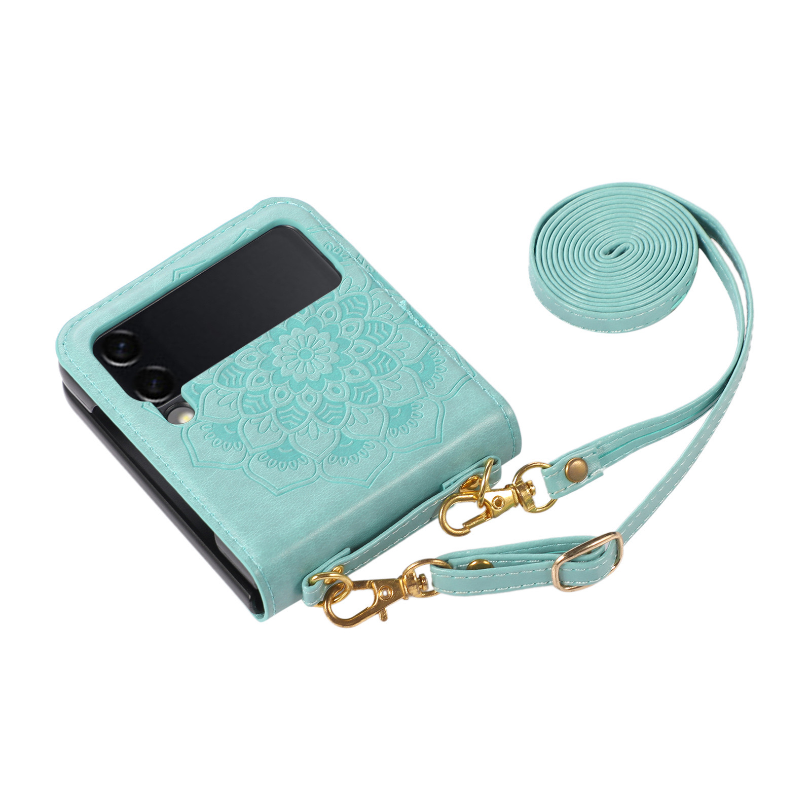 Samsung Z Flip 5 Embossed Flower Case With Long Strap