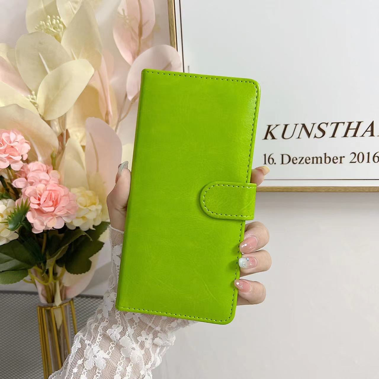 iPhone 14 6.1 Book Case Fashion Plain thick Leather case