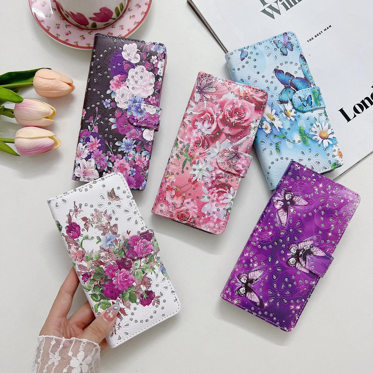 Samsung S22 Plus Book Case Diamond Pattern Case