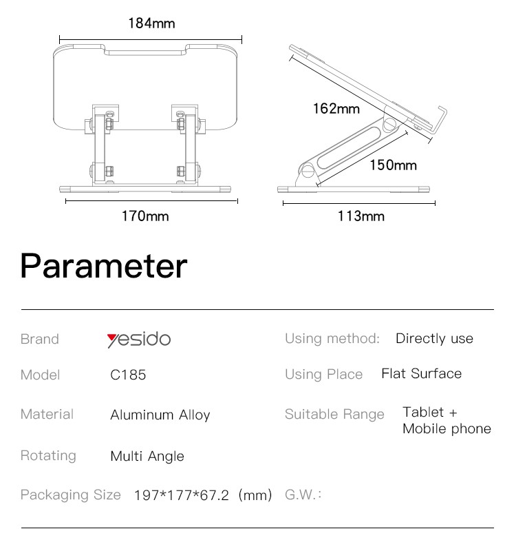 Yesido Tablets Stand Support For 4.5 - 13 Inch Tables And Mobile Phones C185