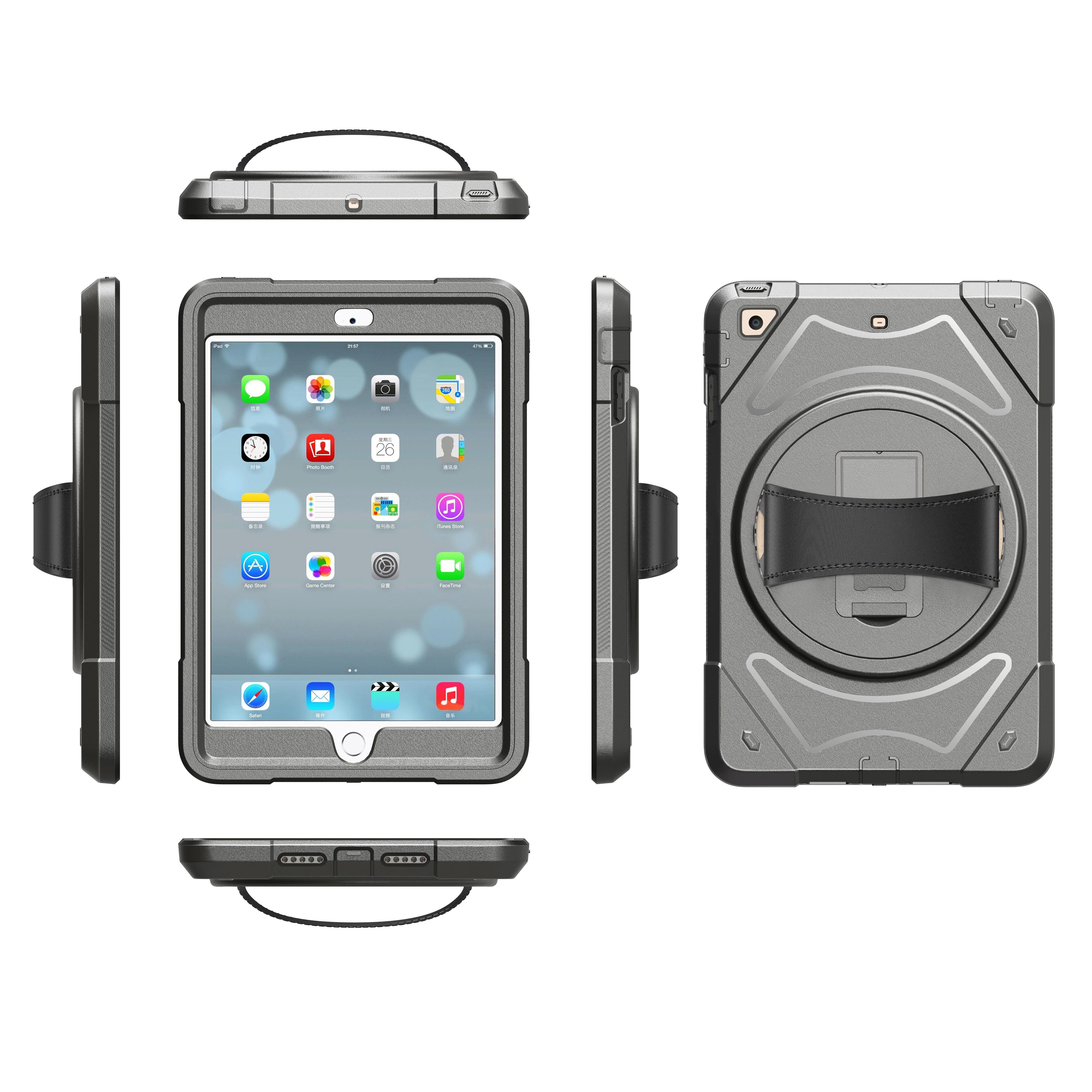 iPad 2 3 4 Tough Robot ShockProof Case with Leather Rotating Handle